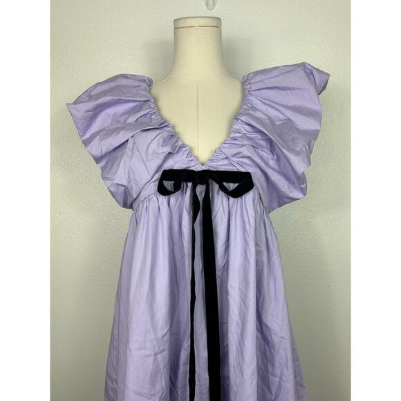 O.P.T. Didi Empire Waist Bow Puff Sleeve Mini Dress Lilac Small Holiday Coquette - Picture 3 of 7